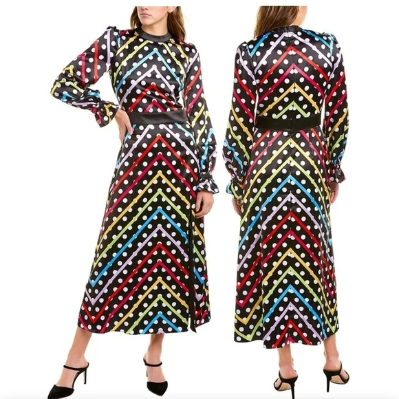 OLIVIA RUBIN Marley Multicolor Chevron Midi Dress, Polka Dots Size 6 NWT - Picture 2 of 9